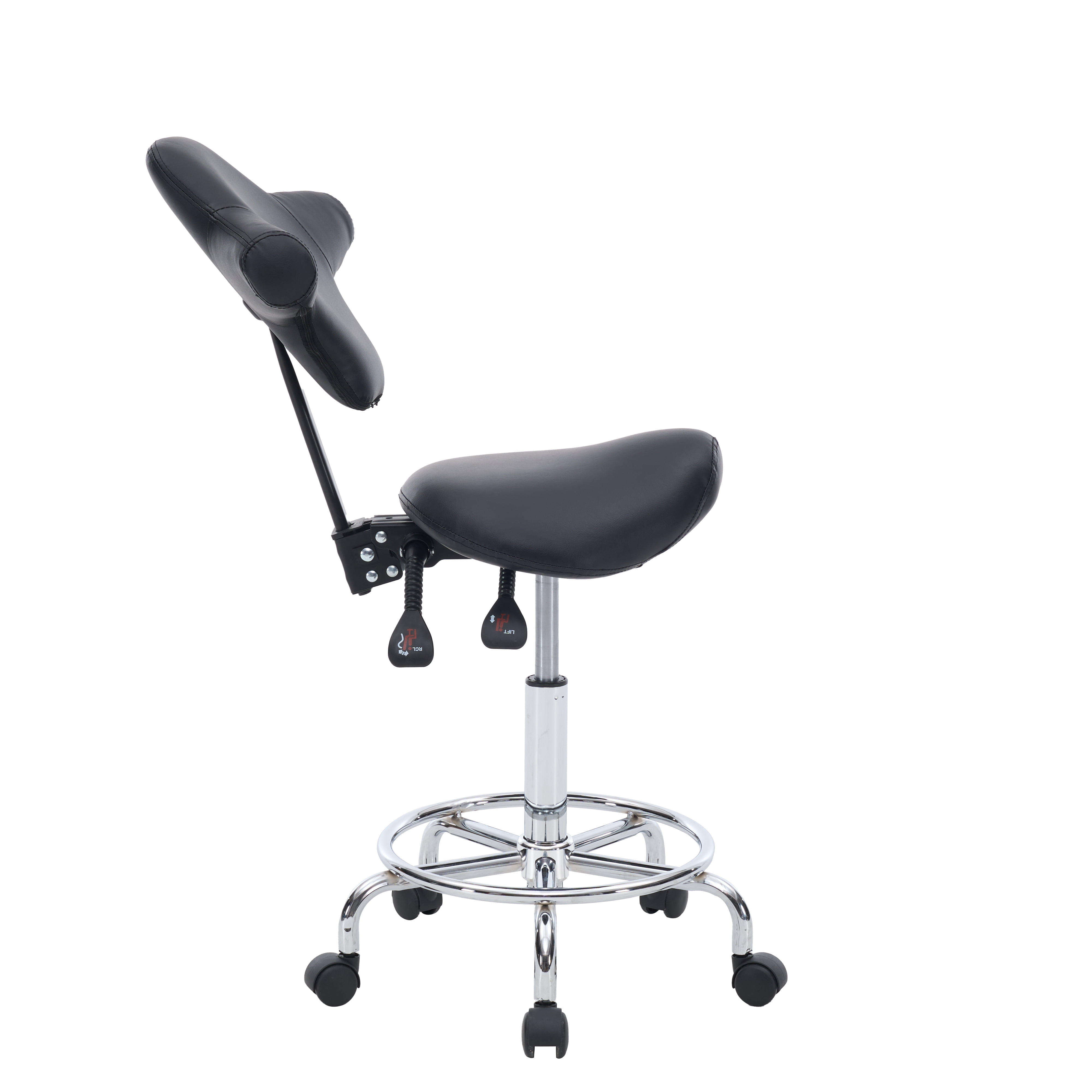 Saddle Stool Chair with Wheels,Ergonomic Swivel Rolling Height Adjustable for Salon Beauty Clinic Dentist Tattoo Home Office(Black)