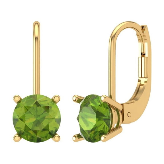 2 ct Lever-Back Drop Dangle Earrings for Women | 6.5mm Round Cut Natural Peridot | 18K Yellow Gold