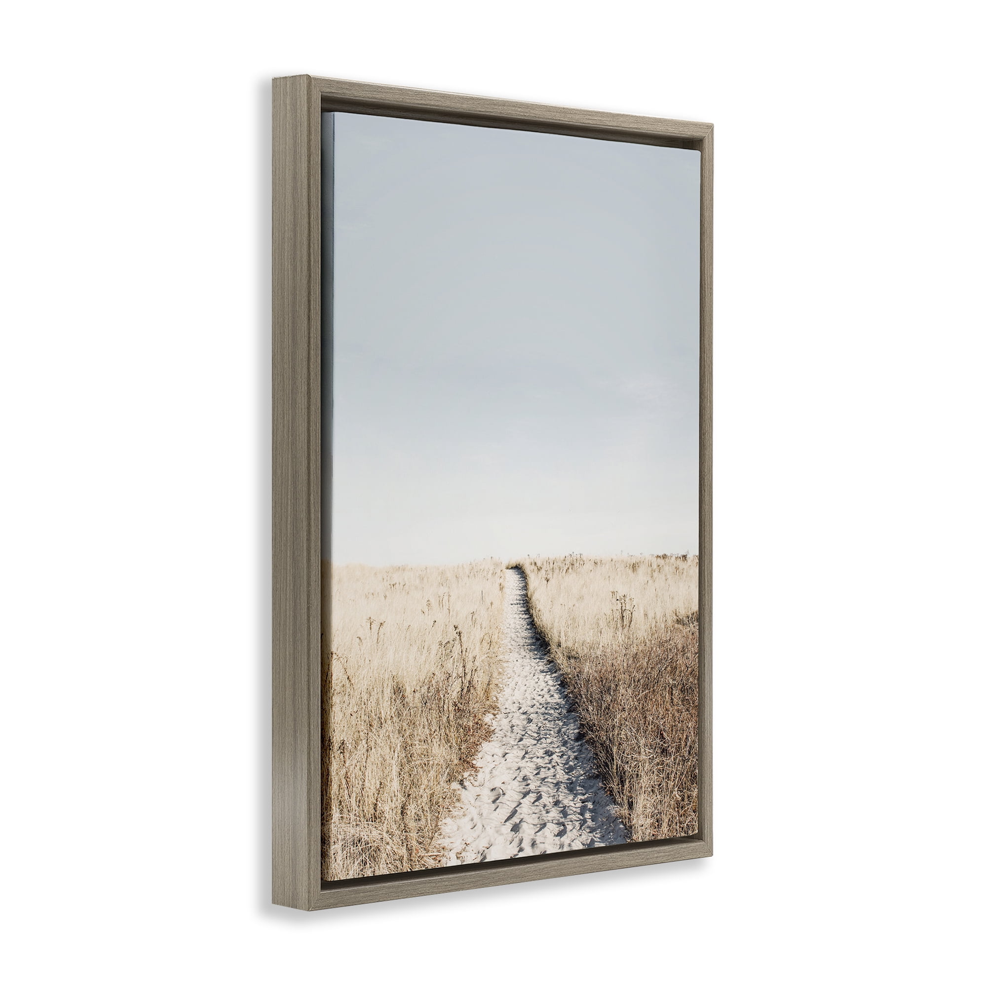 Stupell Industries Path with Sandy Footprints Landscape & Nature Photography Brown Floater Framed Canvas Art Print Wall Art, 17 x 25
