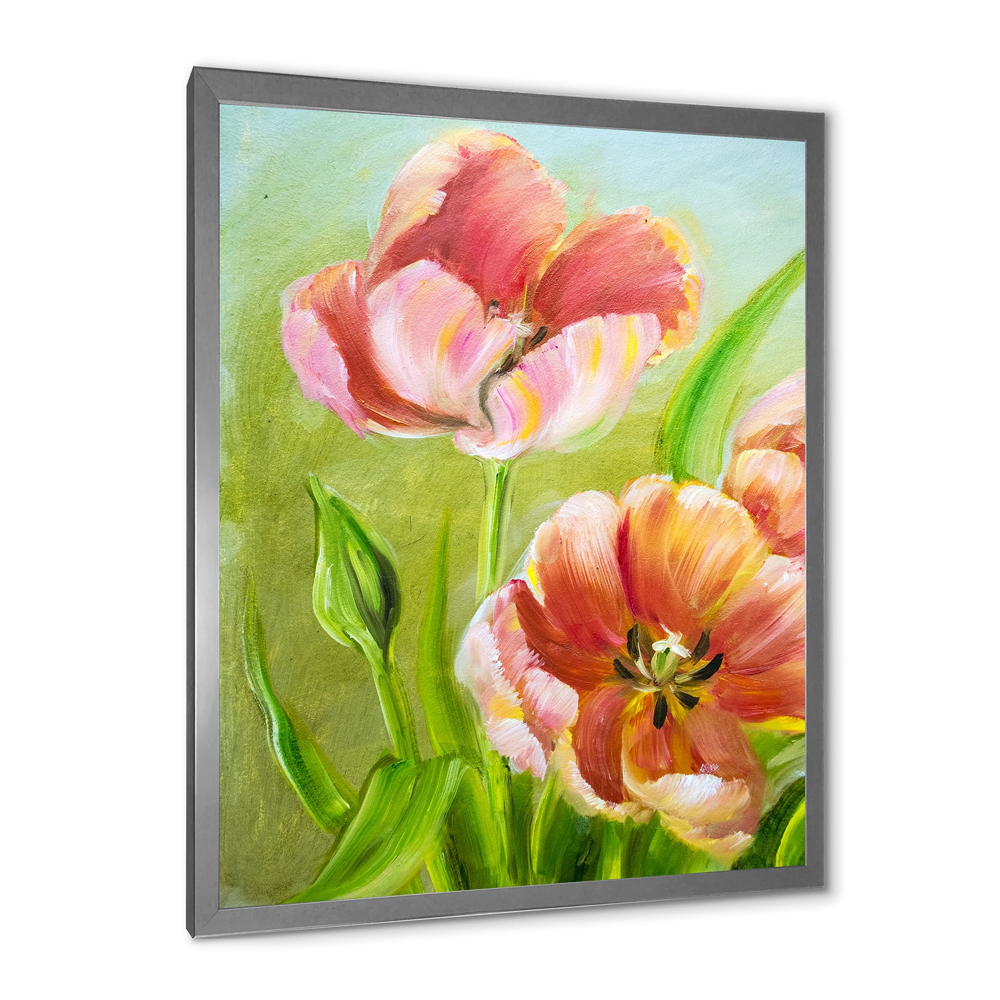 Designart 'Ancient Red Tulips Flowers III' Traditional Framed Art Print