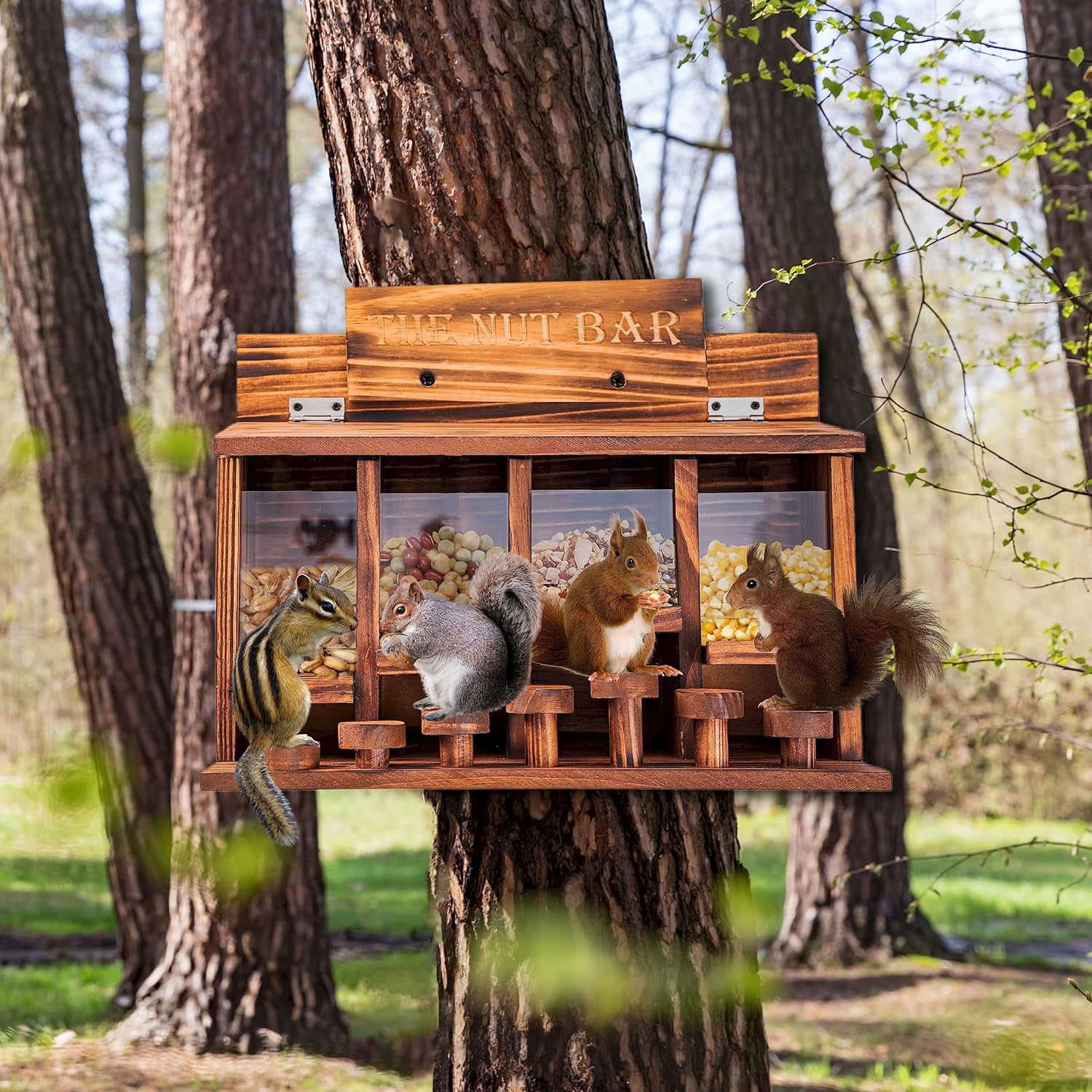 VASGOR Squirrel Feeder Table, Wooden Squirrel Picnic Table Feeder, Durable Squirrel Feeder Corn Cob, with Solid Structure, Stable Squirrels Stool Bar, 16 x 12 x 7 Inches
