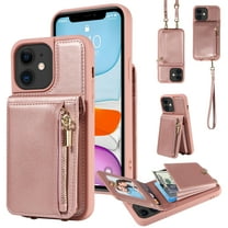 Feishell for iPhone 11 Crossbody Wallet Phone Case with Hand Strap & Shoulder Strap,Premium PU Leather RFID Blocking Card Slots Zipper Pocket Back Purse Kickstand Phone Case,Rosegold