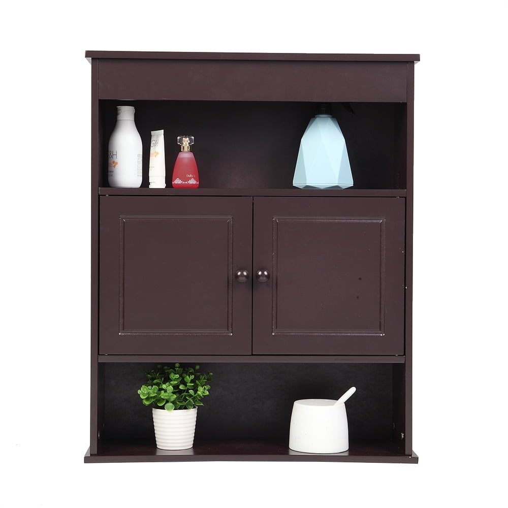 Lowestbest Two-door Bathroom Cabinet with Upper and Lower Layers, Brown