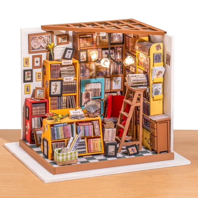 Kit de casa de muñecas ROBOTIME en miniatura para biblioteca, casa de biblioteca, 195 x 175 x 175 mm