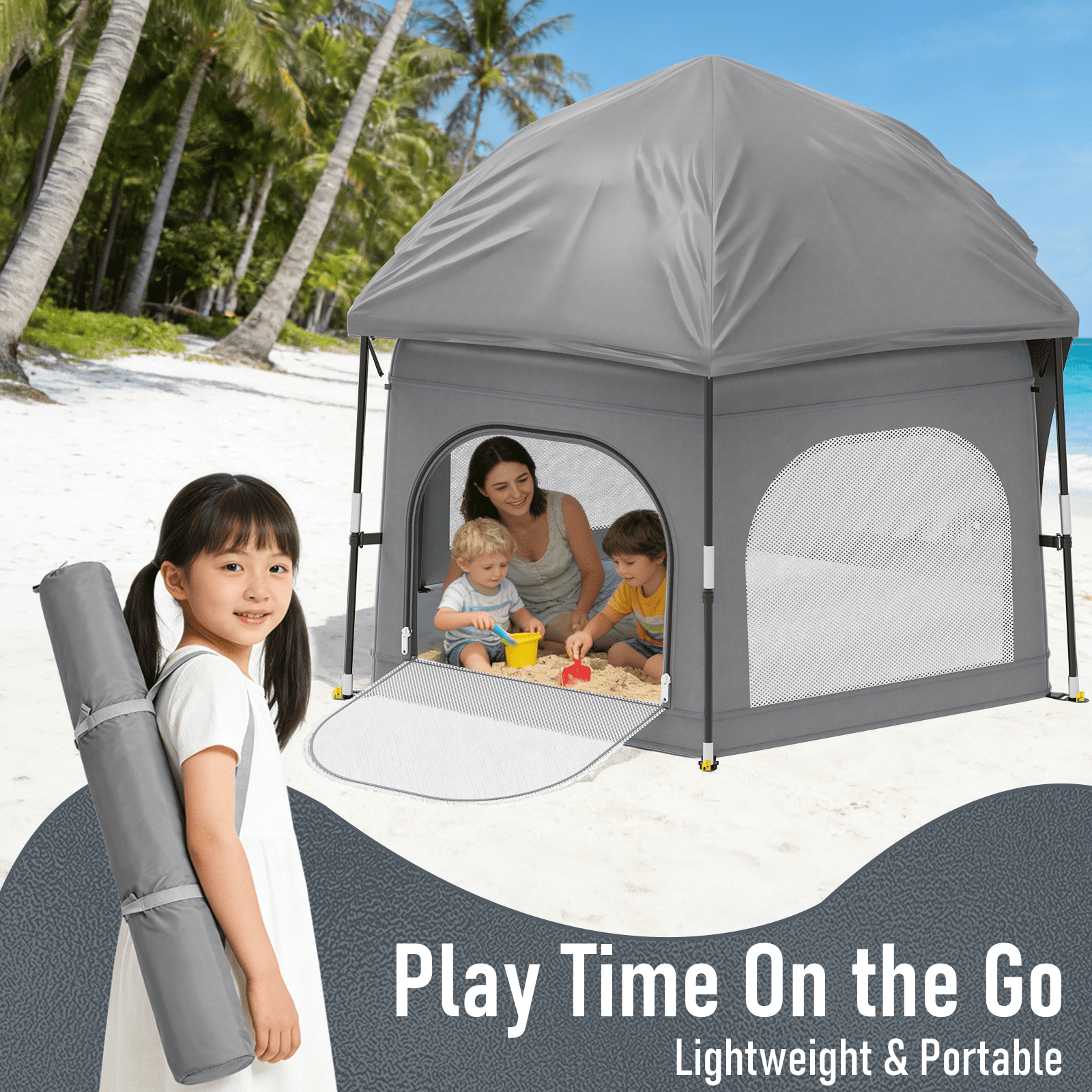 G TALECO GEAR Baby Playpen with Canopy - Instant Pop-Up Portable Play Yard for Infants & Toddlers, Light weight Foldable Indoor Outdoor Playpen Tent for Beach Camping Travel, Dray