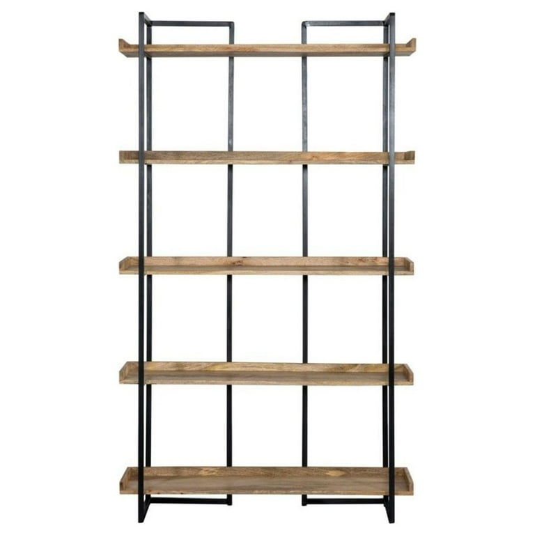 44 Inch Wide Bookshelf Reclaimed Mango Wood Shelves Black Metal Frame Saltoro Sherpi