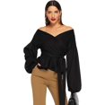 thumbnail image 1 of Blusa cruzada con cuello en V, manga larga y volantes para mujer, 1 of 4