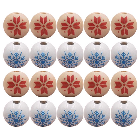 60 Pcs Perles en Bois à Motif Flocon de Neige Thème de Noël pour Bricolage