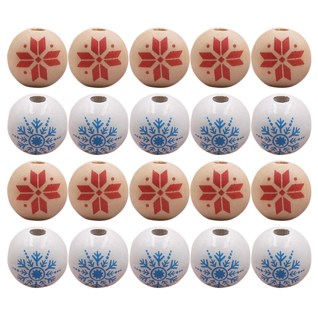 60pcs Christmas Themed Snowflake Pattern Wooden Beads Diy Crafts Making Beads