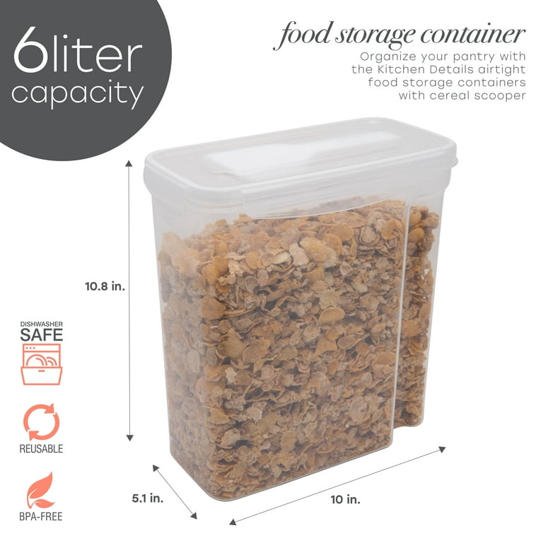 Kitchen Details Large Size Plastic Airtight Cereal Container with Scooper -  10x 5.1x 10.8