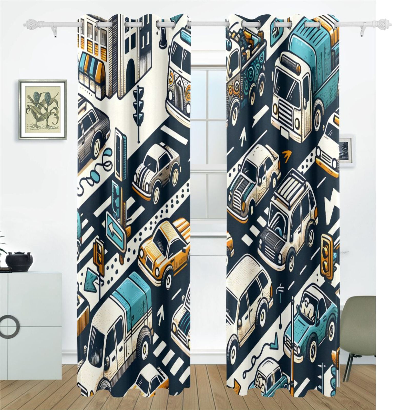 Roads Cars and Houses Black Out Curtains 72 Inch Length Curtains for Sliding Glass Doors Bedroom Living Room 2 Pack