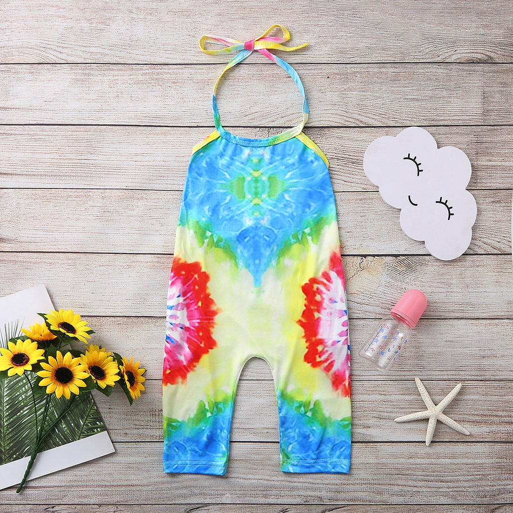 Kids Clothes Clearance Under 5 LAWOR Toddler Kids Kids Girls Sleeveless Rainbow Tie Dyed Romper