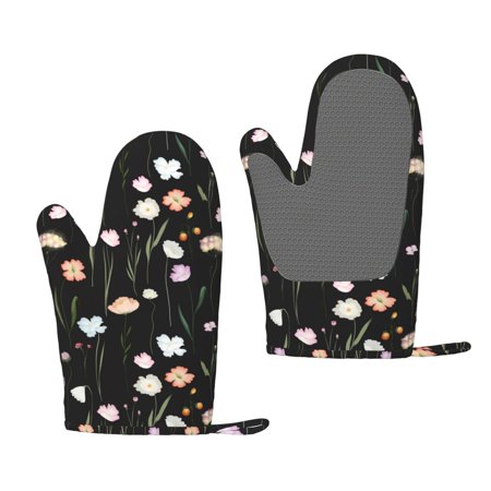ZNDUO Kitchen Oven Gloves, Durable Heat Resistant Oven Gloves with Quilted Liner Non-Slip Textured Grip Perfect for BBQ, Baking, Cooking and Grilling, Floral Art Patterns