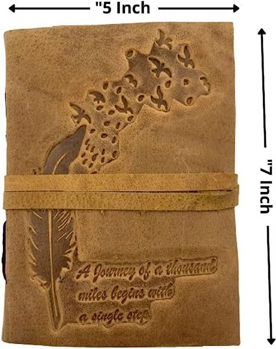 OVERDOSE Deckle Yellow Buff Leaf Leather Journal - Vintage Travel Journal for Men & Women Sketch Writing Diary Book of Shadows Handmade Vintage Deckle Edge Paper - 5 x 7 inches | 12 x 17 cm | A6