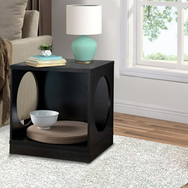 Wooden Pet End Table with Flat Base and Cutout Design on Sides Black - Saltoro Sherpi