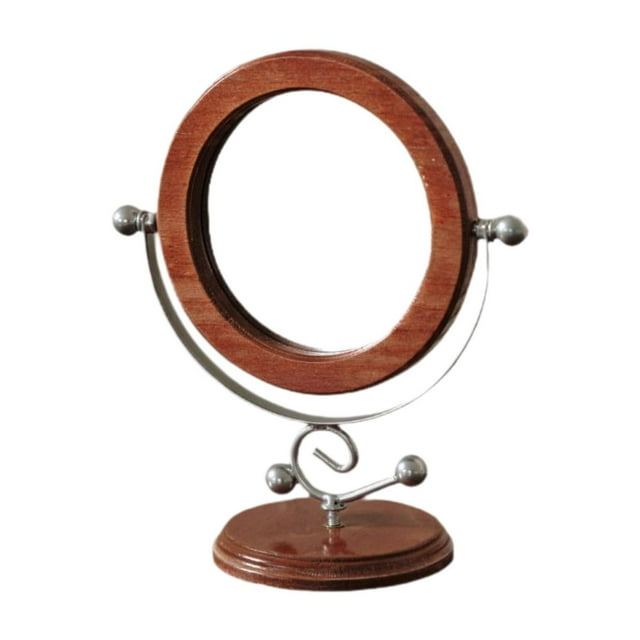 Espejo de maquillaje de madera, espejo de tocador portátil, decoración del hogar, tocador giratorio vintage. Plateado