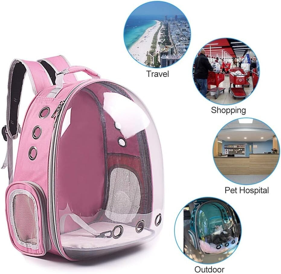Bubble Carrying Bag for Small Medium dogs Cats, Space Capsule Pet Hiking backpack, Airline Approved Travel carrier - Pink
