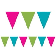 12 Pack Beistle Luau Party Cerise, Lime Green/Turquoise Pennant Banner