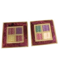 Mogul Ethnic Maroon Cushion Cover Patchwork Embroidered Square Decorative Pillow Cases 16" x 16"
