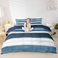 thumbnail image 3 of Homewish Grunge Blue Lines Twin Duvet Cover,Abstract Aesthetic Twin Bedding,Navy Blue Reversible,2 Pieces,1 Duvet Cover and 1 Pillowcase, 3 of 6