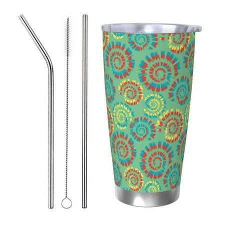 

Qekee Colourful Tie Dye Print 20OZ Car Cup Stainless Steel Vacuum Insulated Tumbler Tumbler Cup With Lid And Straw Travel Coffee Mug-Straw Three-piece Set