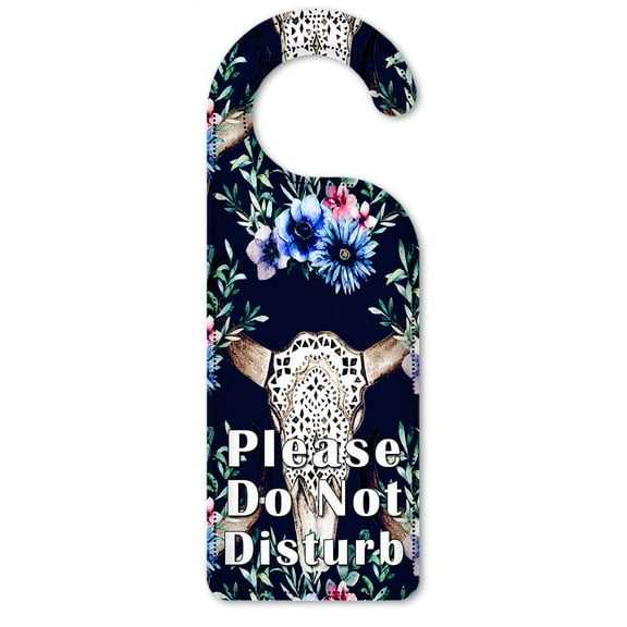 Do Not Disturb Door Knob Hanger Sign - Skull Toss with Blue Background