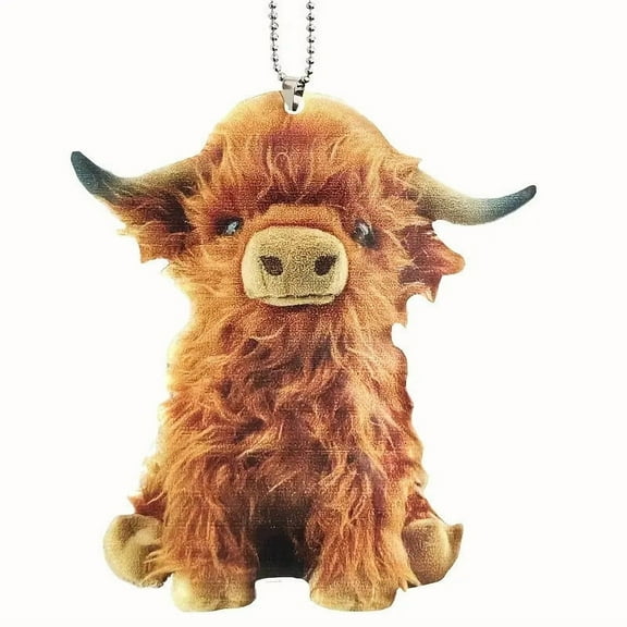 SIYTUAU Bull Car Pendant Keychain With Highland Cattle Design For Christmas Halloween Gift And Holiday Decoration