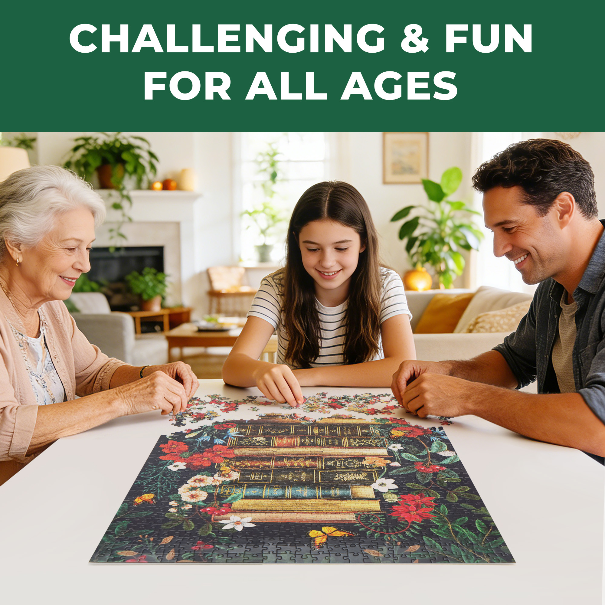 BenBen 1000-Piece Vintage Books and Wildflower Jigsaw Puzzle photo 4
