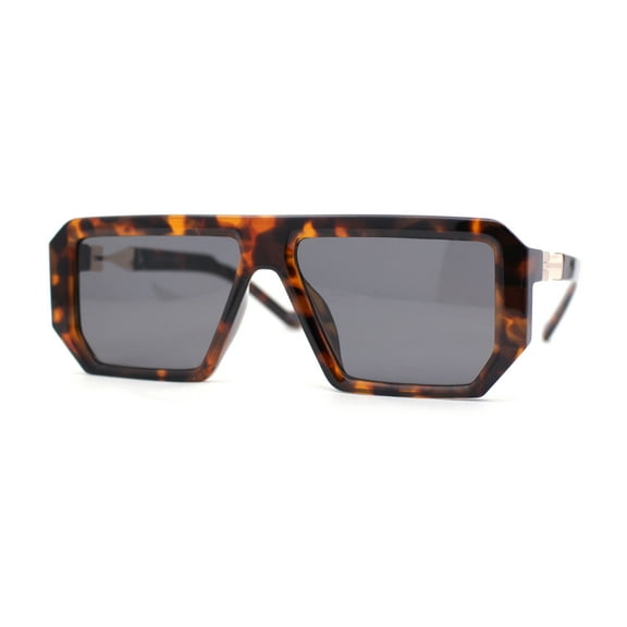 Flat Top Mobster Angular Modern Metal Hinge Racer Sunglasses Tortoise - Black