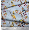 thumbnail image 3 of Soimoi Blue polyester Crepe Fabric Tree & American Robin Watercolor Fabric Prints by Yard 52 Inch Wide, 3 of 3