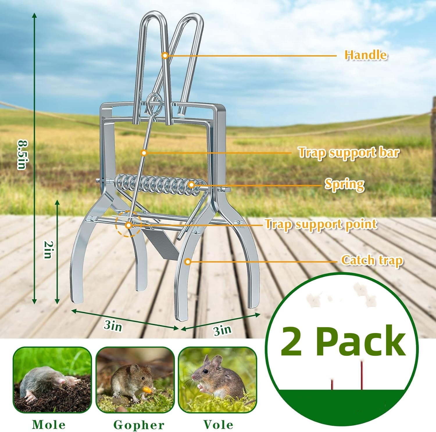 2 Pack Mole Trap, Easy Setup Black Mole Trap for Lawns,Reusable