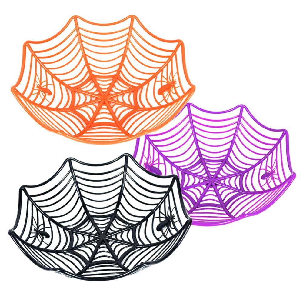 Home and Classroom Halloween Cobweb Candy Bowl Baskets Snack Fruit Bowls Party Decorations for Office 4 Colors Spider Web Basket Bowls 