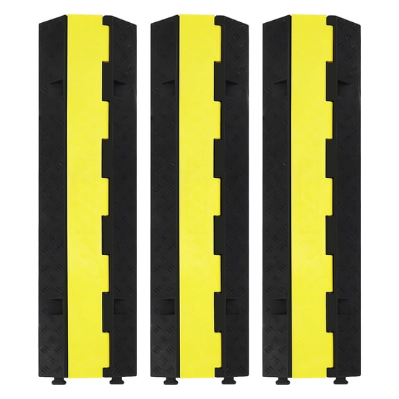 3 Pack Dual Channel Cable Protector Ramp, 11000 LB Rubber Hose Protector Ramp, Heavy Duty Speed Bump with Non-Slip Surface, Weather Resistant Drive Over Hose Protector for Garage, Driveway