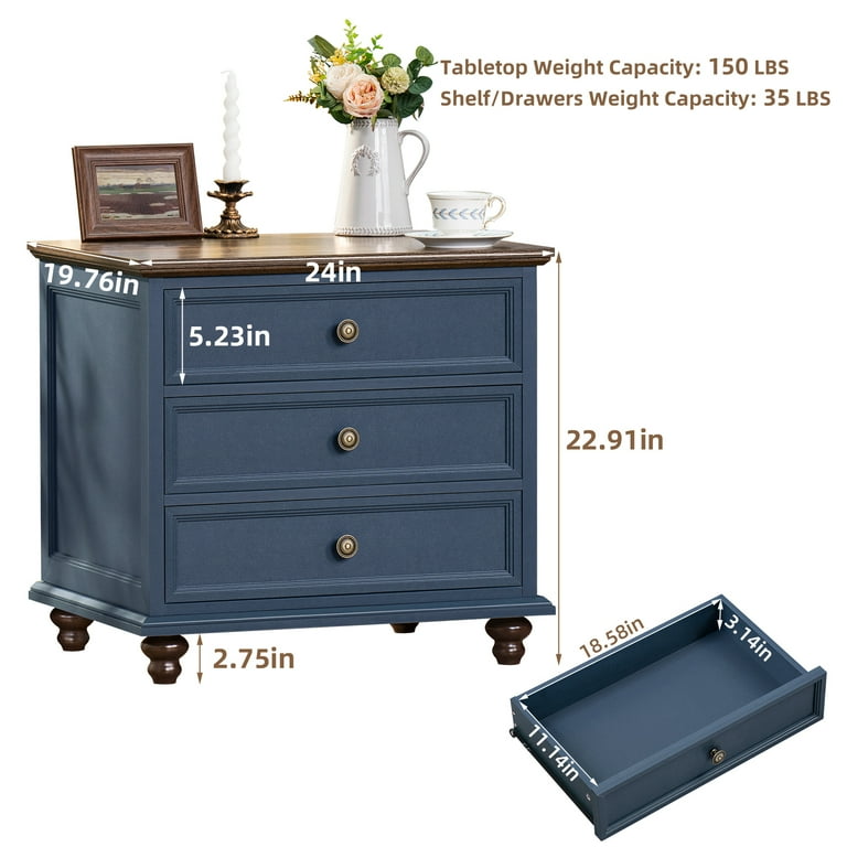 navy blue dresser and nightstand set Bedroom Dresser and Nightstand 3 Piece Set, Includes Farmhouse 7 Drawer  Storage Dresser, Nightstand Set of 2 with 3 Drawers, Modern Bedroom Set,  Navy