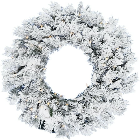 Christmas Time 24-In. White Pine Snowy Wreath with Warm White LED Lights