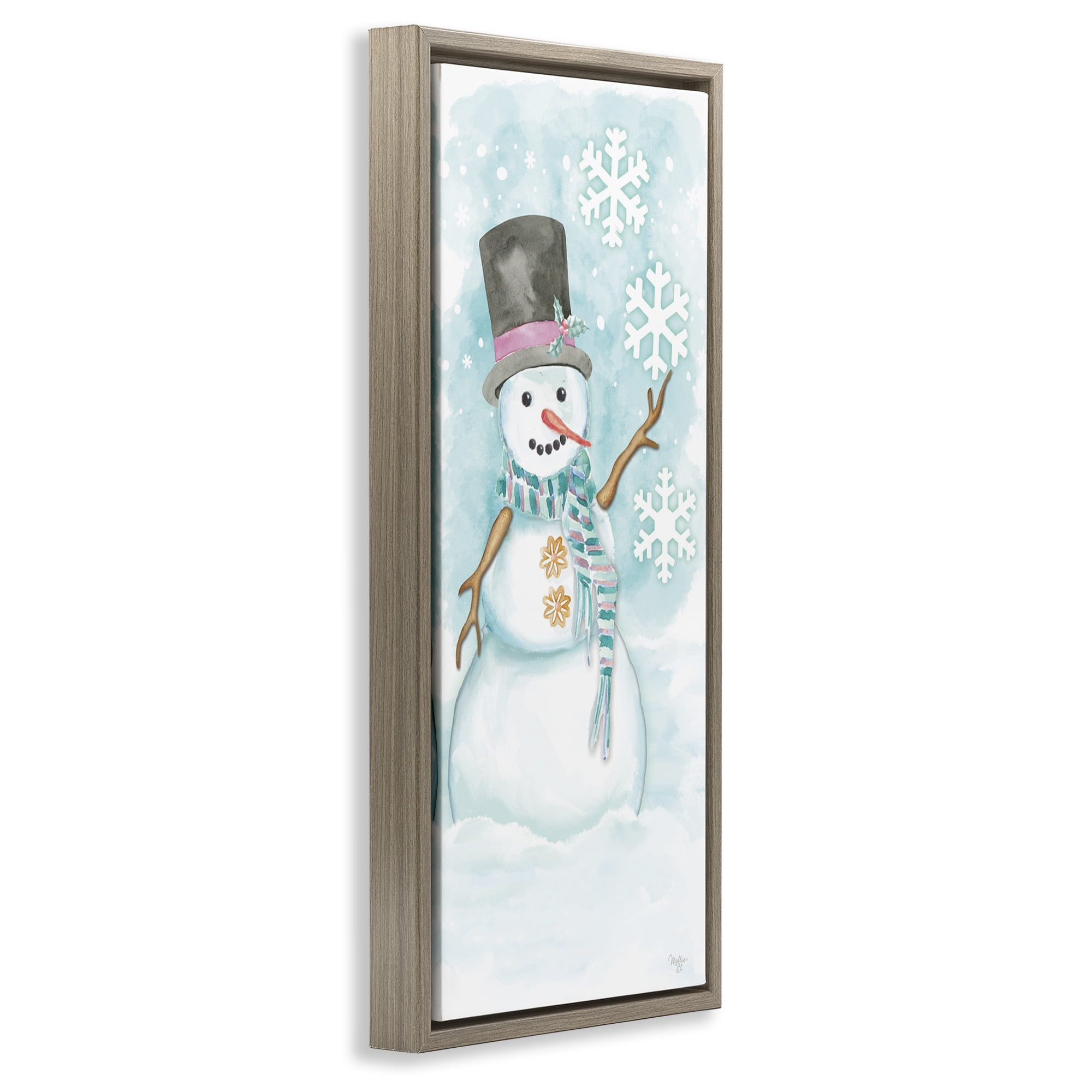 Stupell Industries Waving Snowman Greeting Holiday Painting Brown Floater Framed Art Print Wall Art, 15 x 31