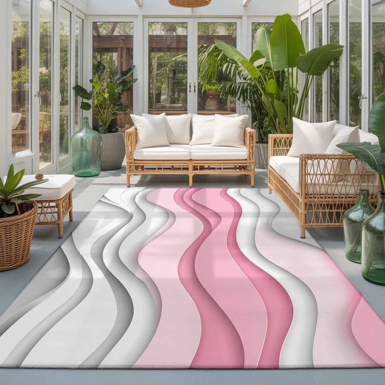 Area Rug 5x7ft Pink White Gray Washable Area Rugs for Living Room