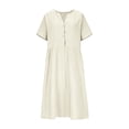 thumbnail image 6 of Miluxas Women's Short Sleeve Midi Dress Solid V Neck Business Casual Dress with Pockets Lighweight Summer Trendy Outfits for Daily & Vacation Beige, 6 of 6