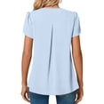 thumbnail image 4 of Women's Summer Tunic Tops Dressy Casual Chiffon Blouses Plus Size V Neck Short Sleeve T-Shirts Light Blue 2XL, 4 of 5