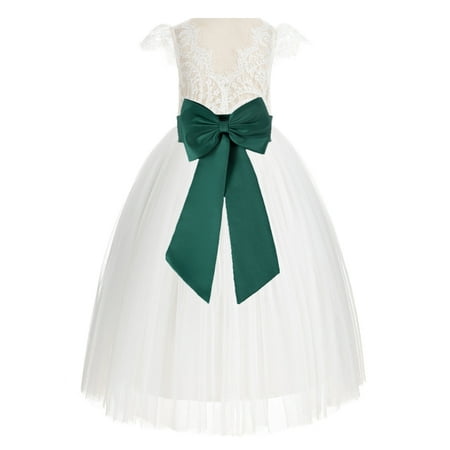 

Ivory Lace V-Back Cap Sleeves Flower Girl Dress Special Occasions 622T