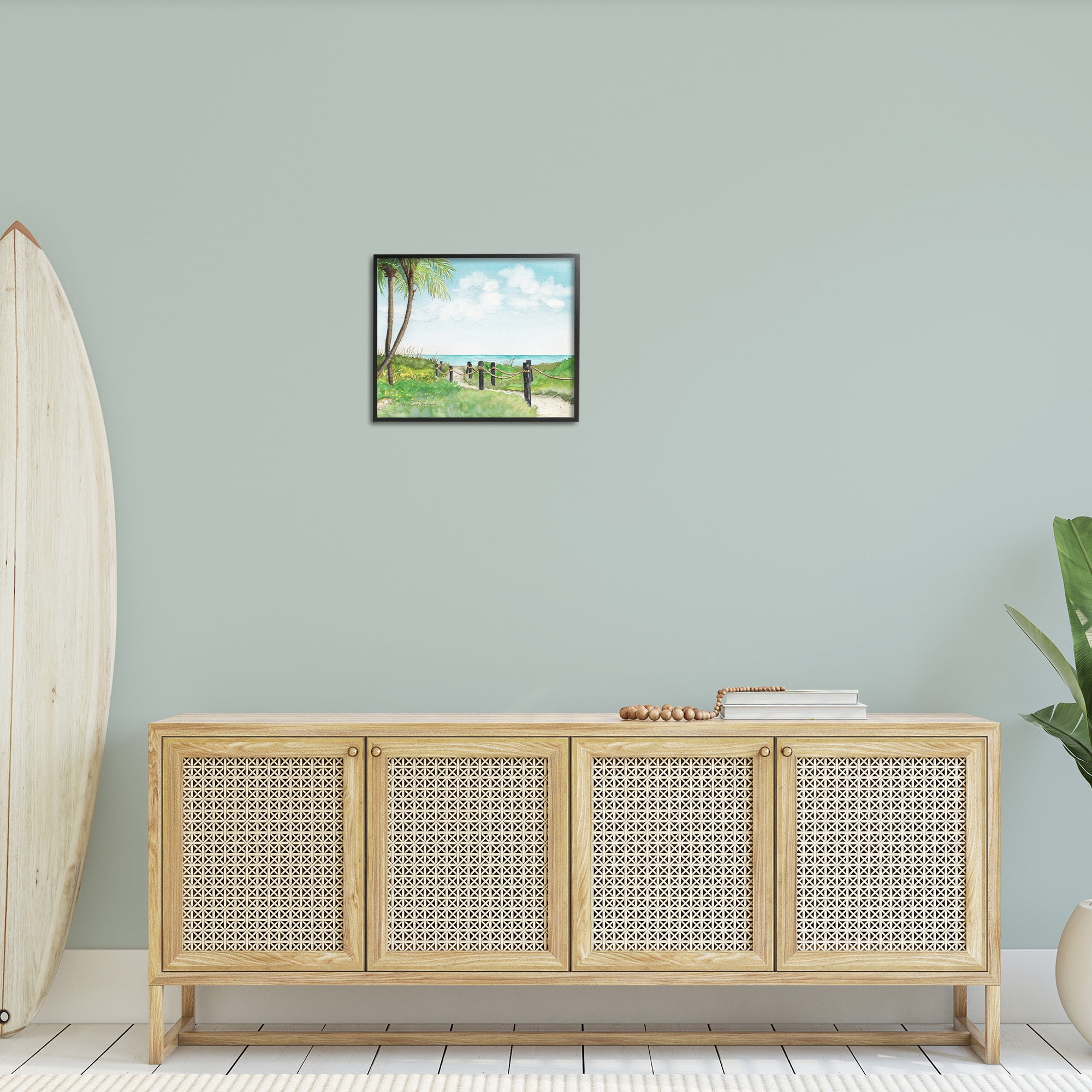 Stupell Industries Tropical Summer Path Landscape Painting Black Framed Art Print Wall Art, 20 x 16