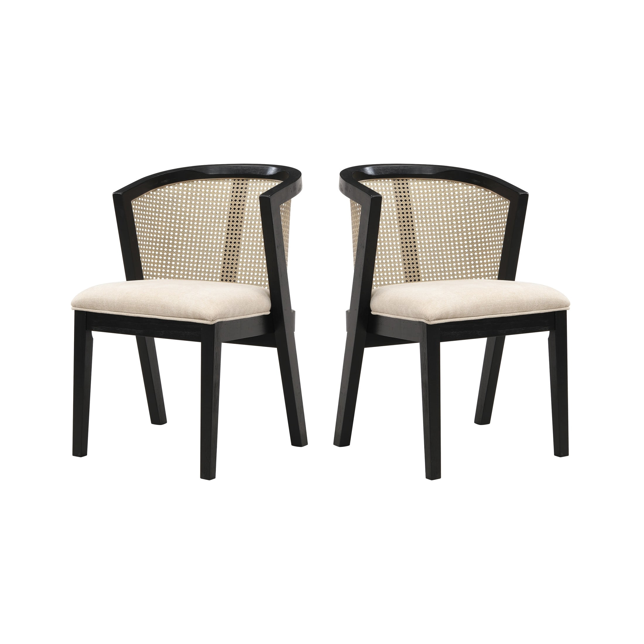 Christopher Knight Home Wood Dining Chairs with Cane Rattan Backrest, Black+Beige, Set of 2