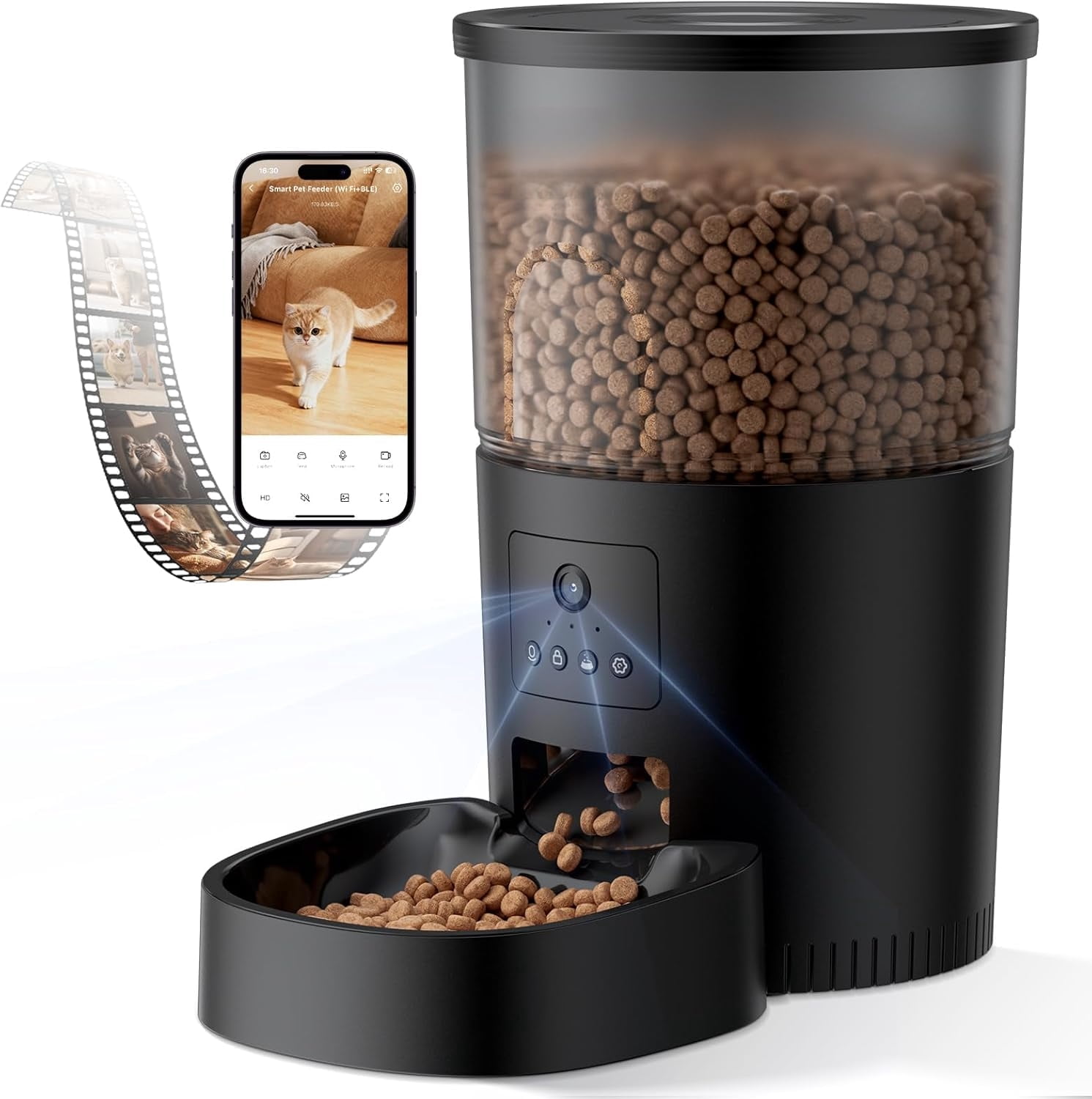 Automatic Cat Feeder with Camera - AI Pet Recognition & Recording, Night Vision, 5G WiFi APP Remote Control, Two-Way Audio & Desiccant Bag, Timed Programmable Food Dispenser for Small Pets