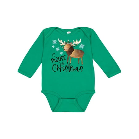 

Inktastic It Moose be Christmas Colorful Lights and Snowflakes Gift Baby Boy or Baby Girl Long Sleeve Bodysuit