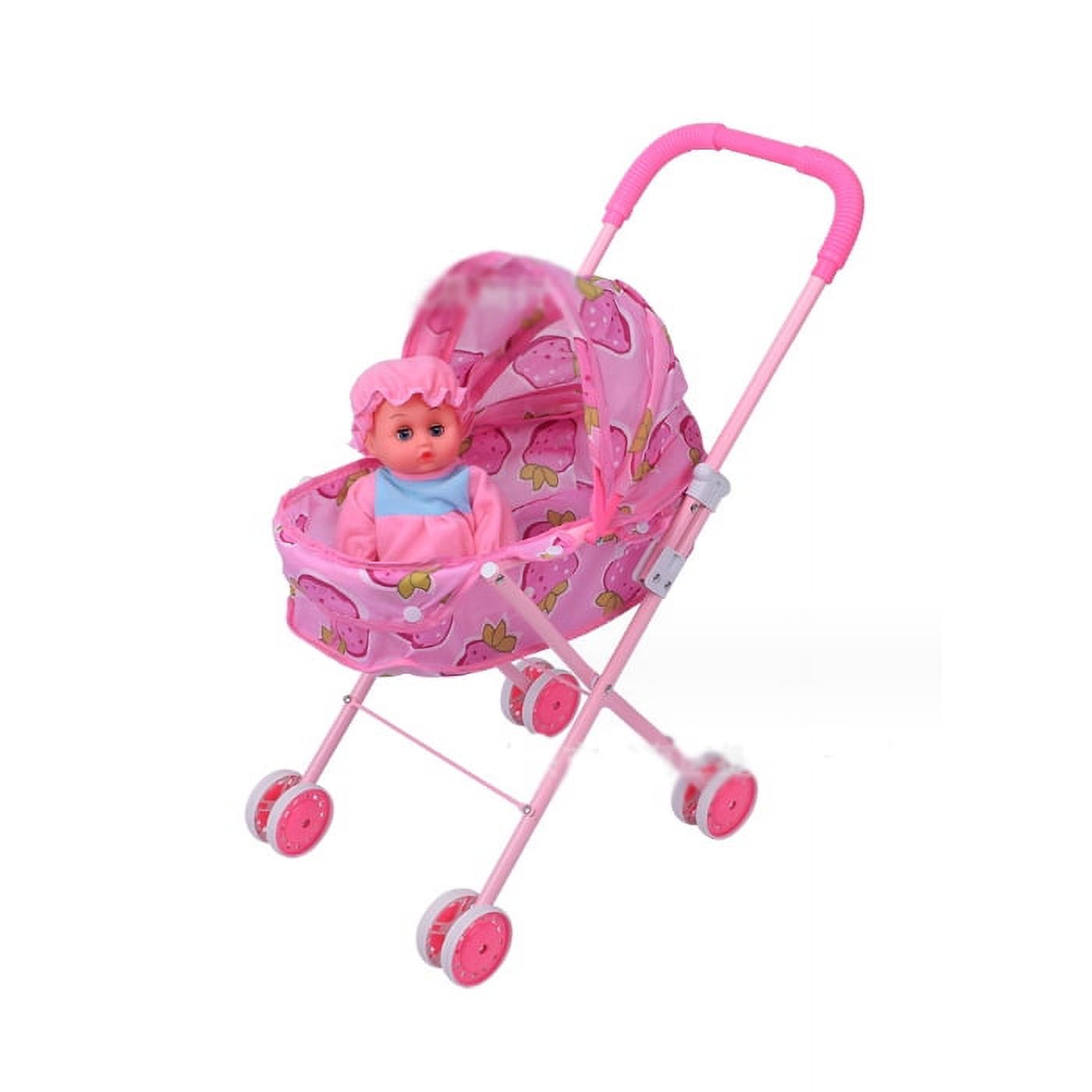 XTEILC New Reborn Dolls Doll Stroller Baby Doll Stroller for Toddlers and Kids with Doll+Bottle, Foldable Doll Stroller