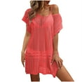 thumbnail image 6 of Taqqpue Womens Swimsuits Coverup Bathing Suits Cover Ups Short Sleeve Hollow Out Crochet Swim Suits Swimwear Bikini Beach Cover Up, 6 of 8