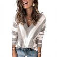 thumbnail image 1 of Suéter De Mujer Cuello En V Manga Larga Moda Transpirable Hueco Jersey Rayas Suéter Femenino Gris Claro S, 1 of 6