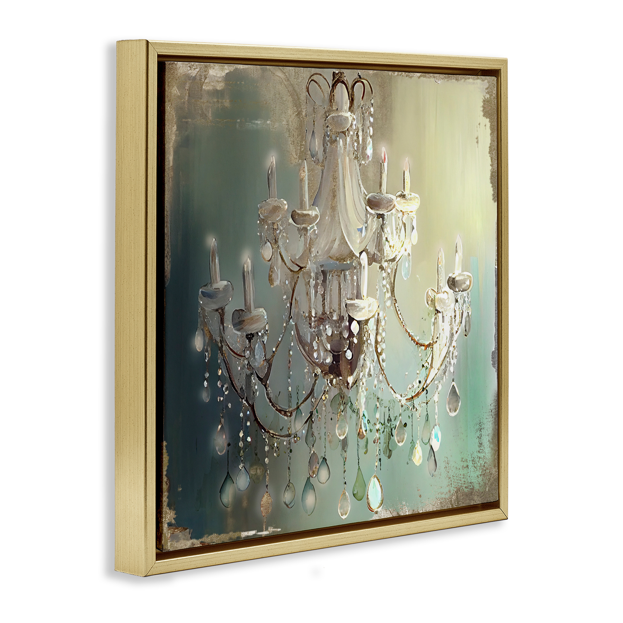 Vintage Illumine Chandelier Gold Framed Floater Canvas Wall Art, design by Sasha