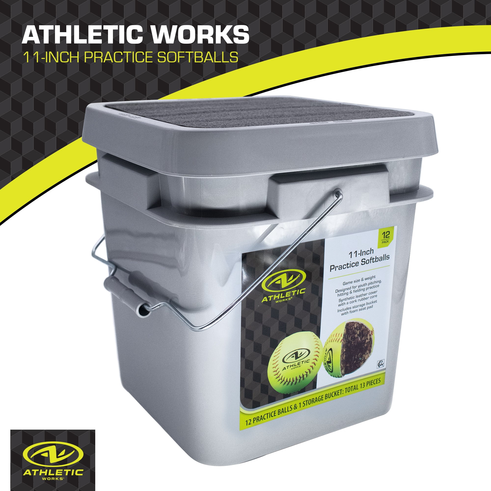 Athletic Works 11-inch Fastpitch Leather Softballs - 1 Dozen Bucket