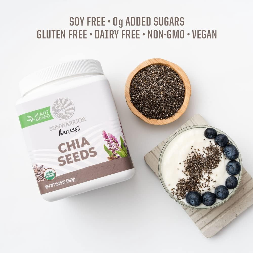 (2 pack) Sunwarrior Organic Chia Seeds, Non-GMO, Keto, Vegan, Superfood, 360g Tub (30 Servings)